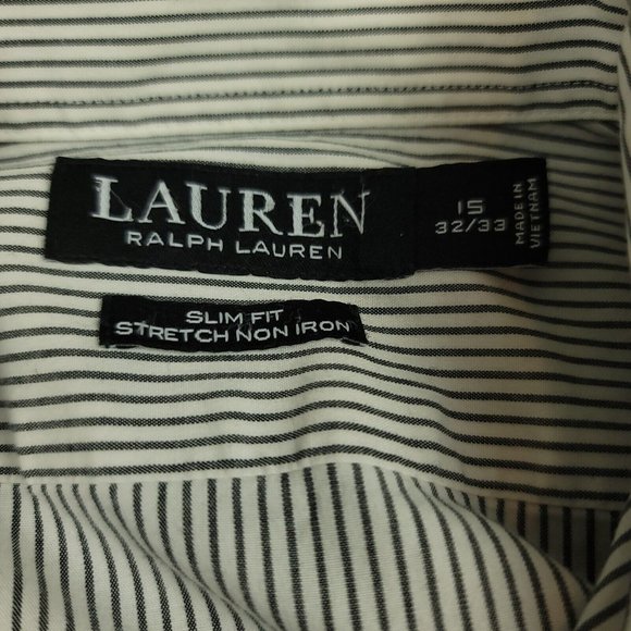 Ralph Lauren Mens 15 32 / 33 Shirt Black Label Button Up Black Stripe Slim Fit - Picture 6 of 10